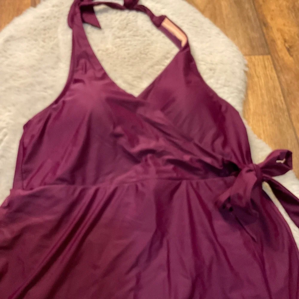 J. Cew Re-Imagined Swim Dress Size 8‎ Halter Onepiece Burgundy Wine Wrap Women's